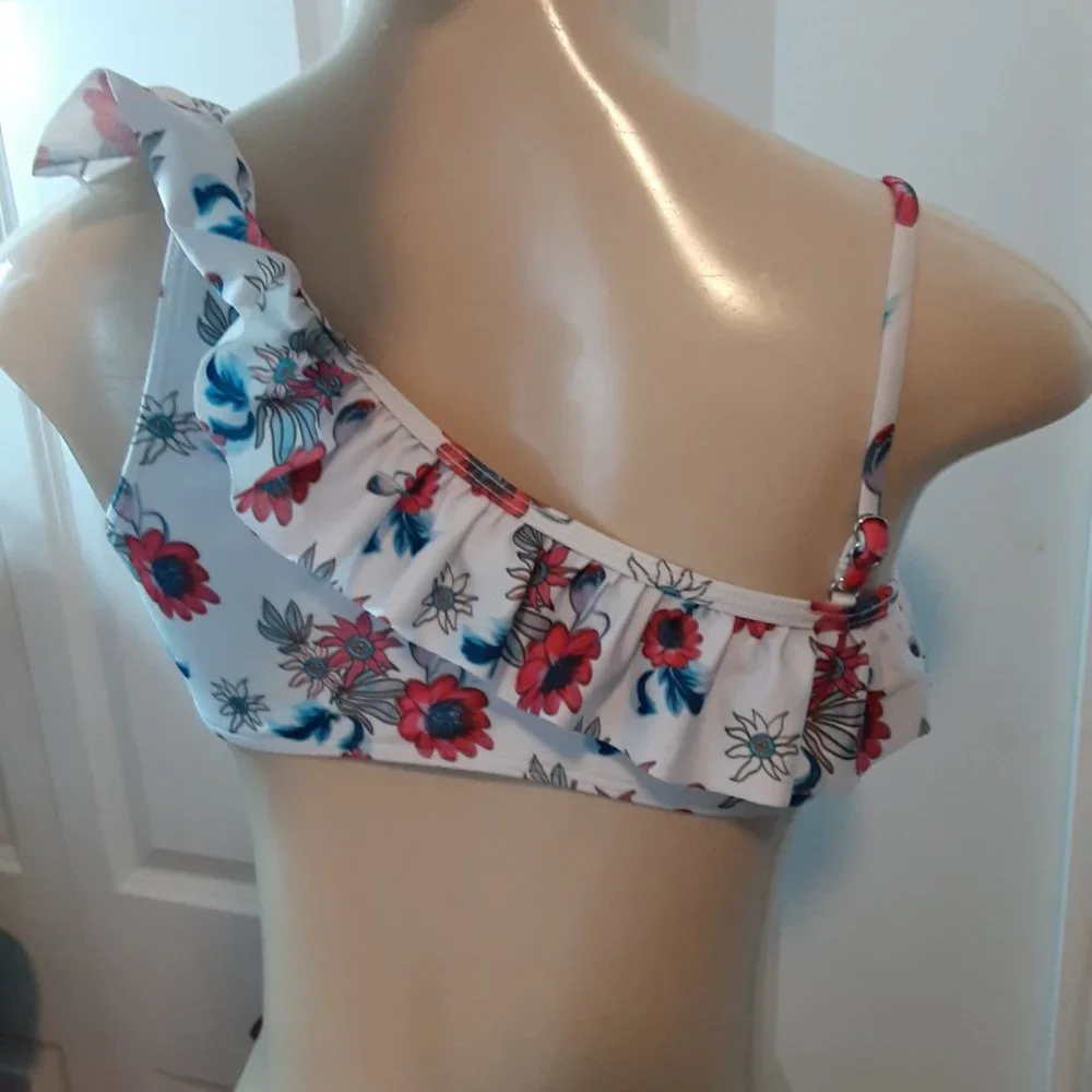 NWOT One Shoulder Floral Swimsuit Kids Bikini Top Girls Bathing Suit
